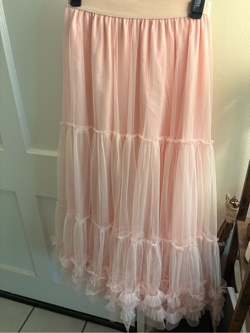 Soft Pink Tiered Tulle Maxi Skirt - Women